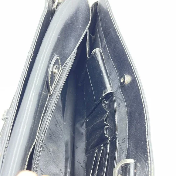 Samsonite Messenger Bag Laptop Case Black Leather Carry On - Picture 9 of 11